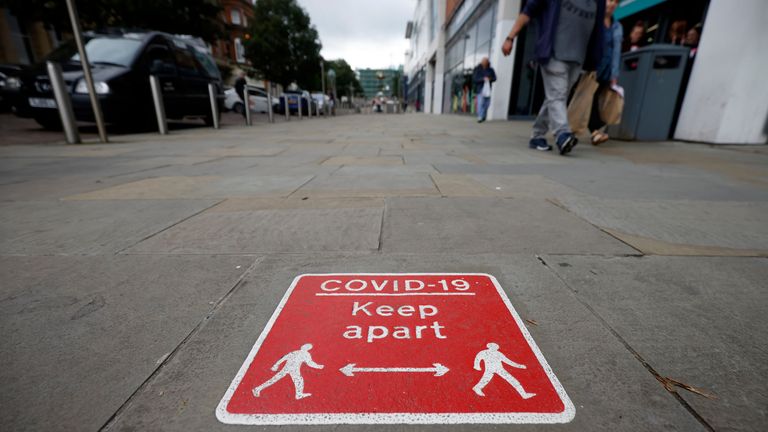 Social distancing signs in Blackburn town centre