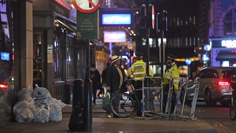 There was a small police presence on the streets of Soho last night