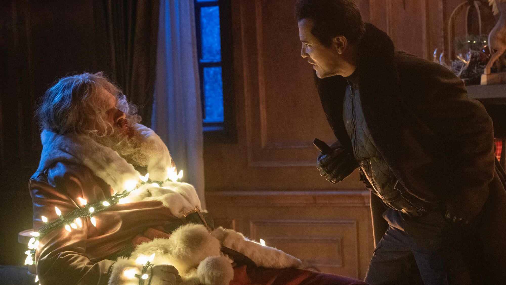 David Harbour and John Leguizamo on the set of "Violent Night."