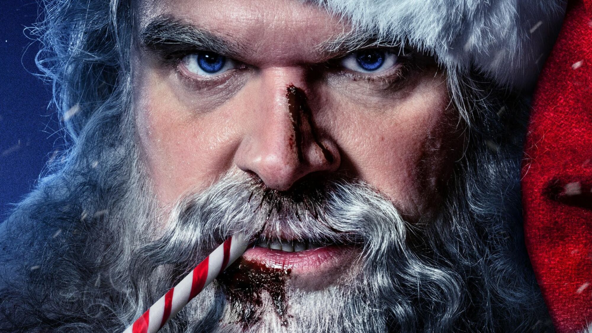 David Harbour as Santa on the "Violent Night" movie poster.