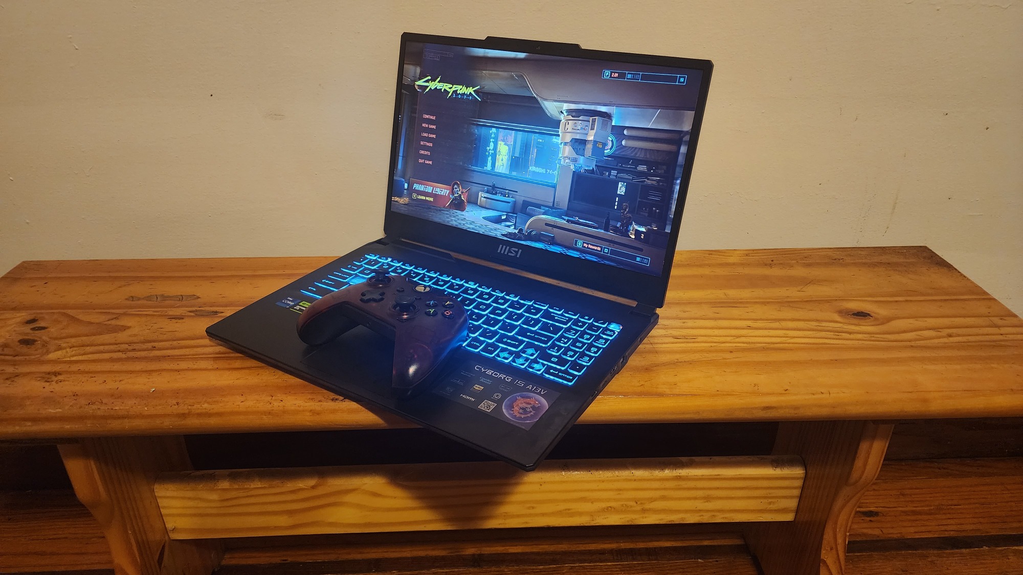 MSI Cyborg 15 on a bench