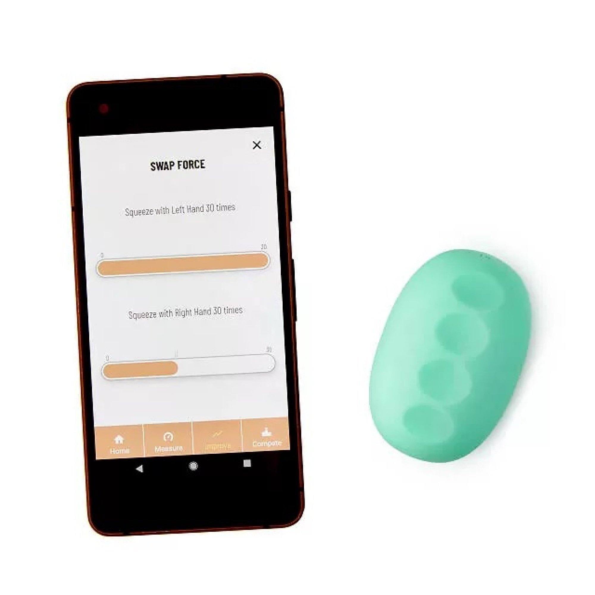 Smart stress ball and accompanying app on a smartphone
