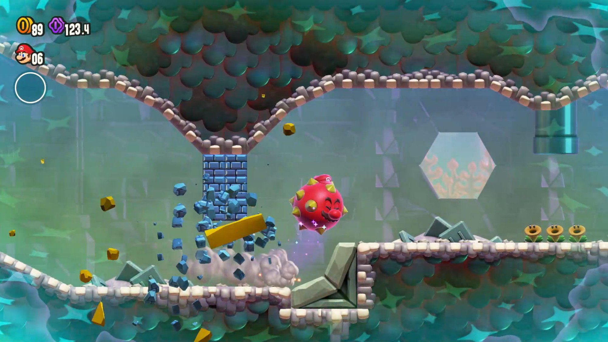 Mario as rolling spike ball in Mario Wonder
