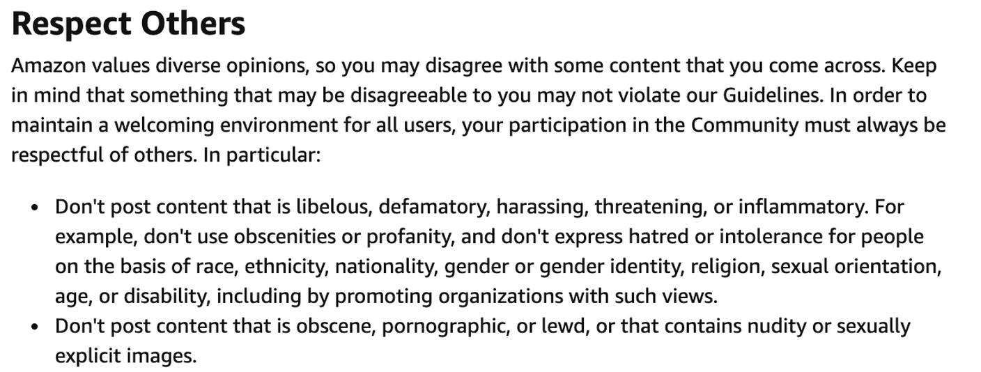 Amazon's Community Guidelines don't have a lot of wiggle room for the foul-mouthed.