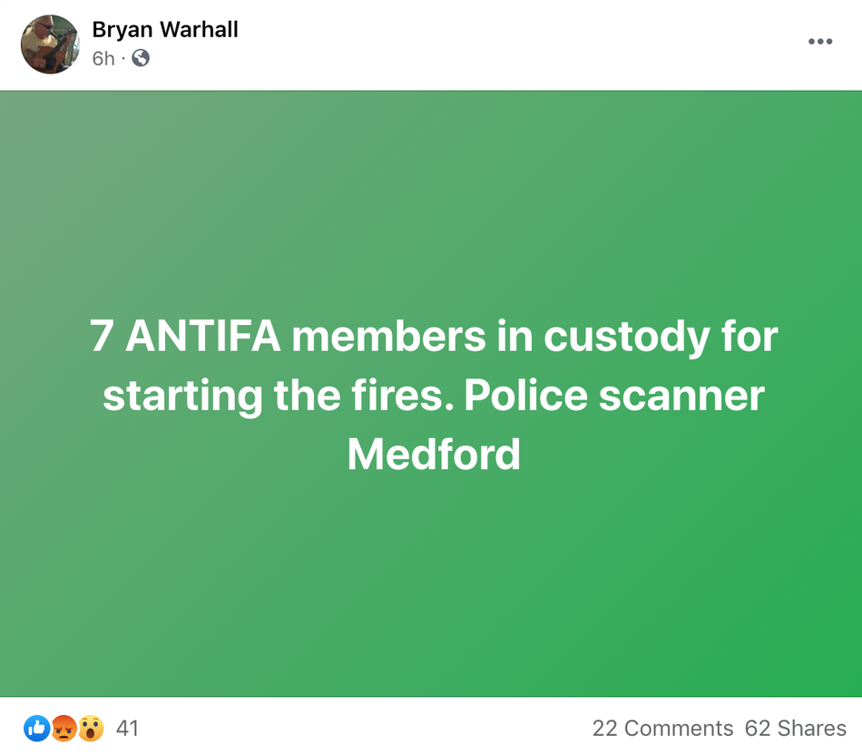 A screenshot of one of the many wildfire conspiracy theories being spread online.