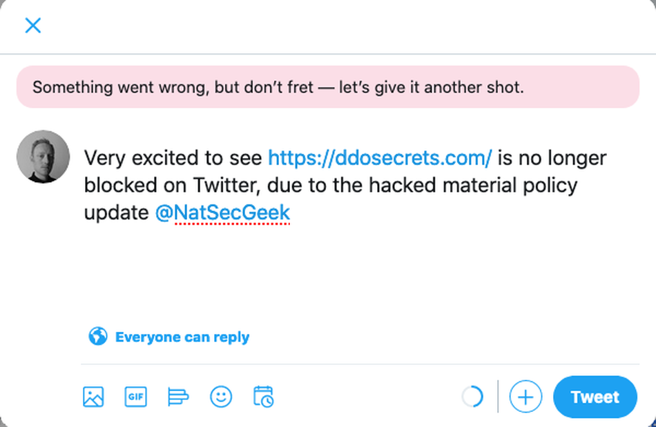 The Distributed Denial of Secrets URL appeared blocked on Twitter as of Friday morning.